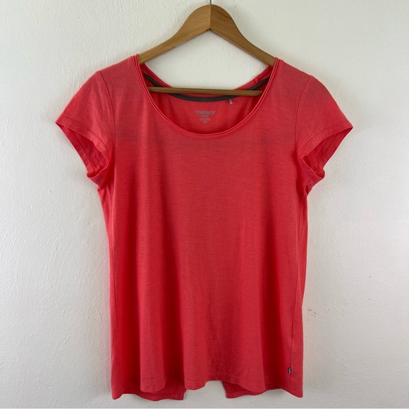 Toad&Co Organic Cotton Tissue Crossback Neon Coral Short Sleeve Tee - Picture 2 of 10